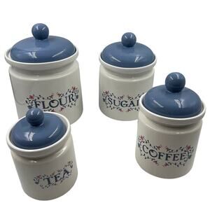 Vintage Jay Imports Corelle Prinston Kitchen Canister White Blue Floral SET 4
